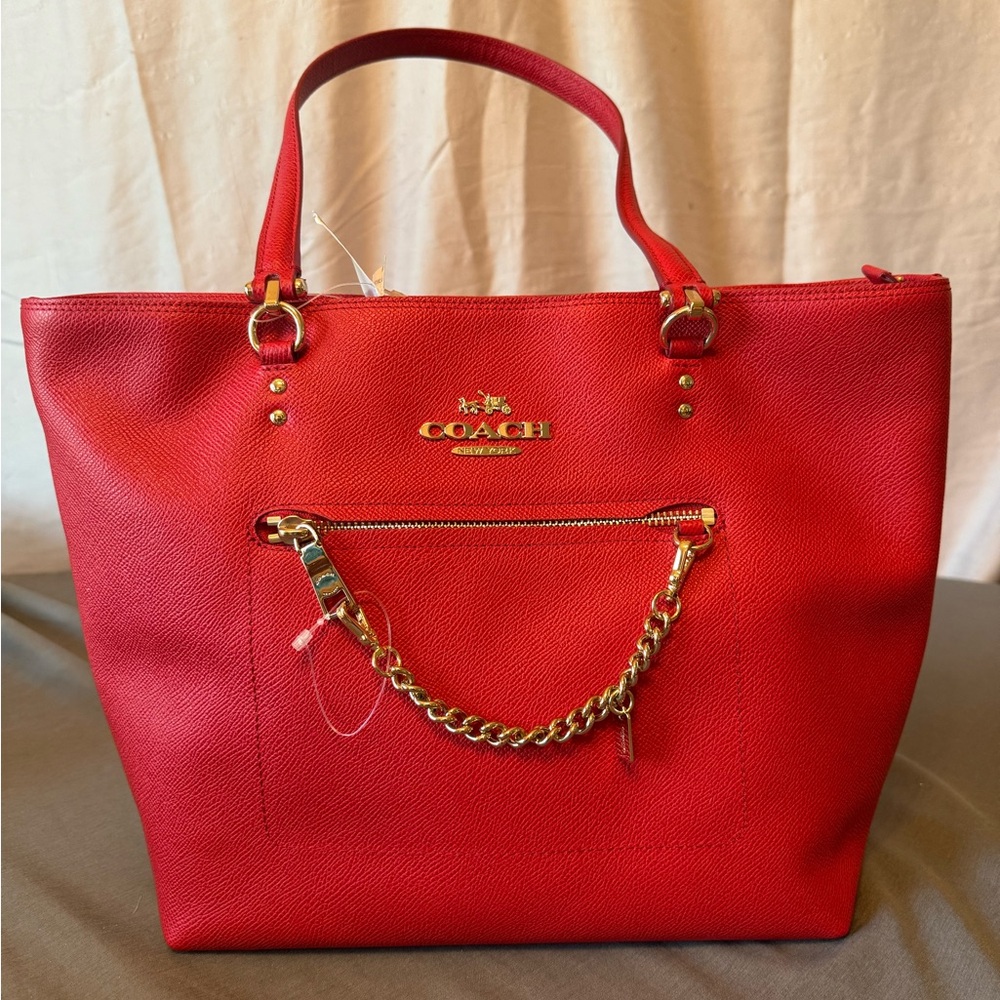 Coach Red Pebbled Leather Tote NWT